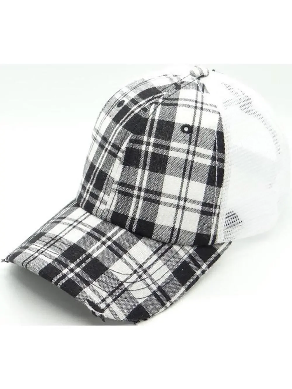 Ponytail Plaid Trucker Hat
